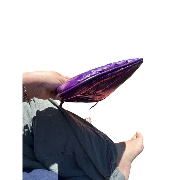 Vintage Purple Genuine Eel Skin Clutch Crossbody Bag Scalloped Flap - Picture 7 of 10